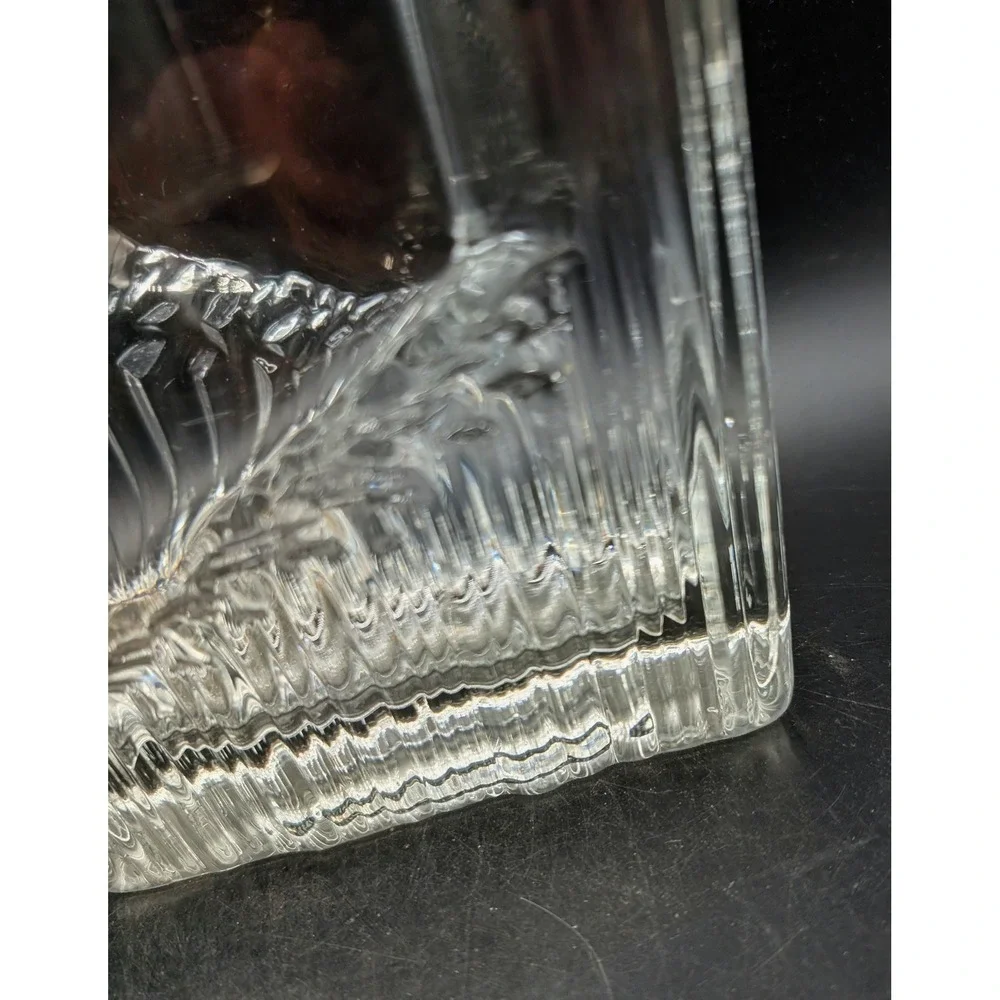 Vintage Brutalist Iittala Sointu Ice Glass Vase Heavy Rectangular Art Glass MCM